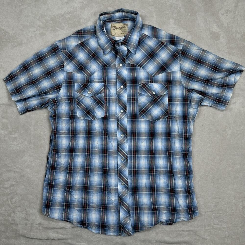 Wrangler Snap Men’s Plaid Blue / Red Button Up In Size Large